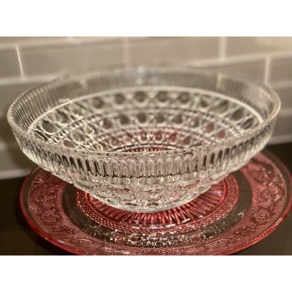 10” Vintage Federal Glass Windsor Patterned Serving Bowl